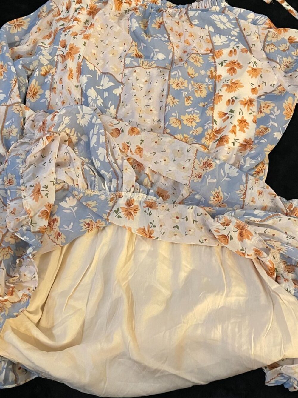 Boho Floral Cottagecore Mini Dress Romantic Ruffle Size S - Picture 9 of 10